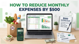 monthly expense reduction chart showing $500 savings plan